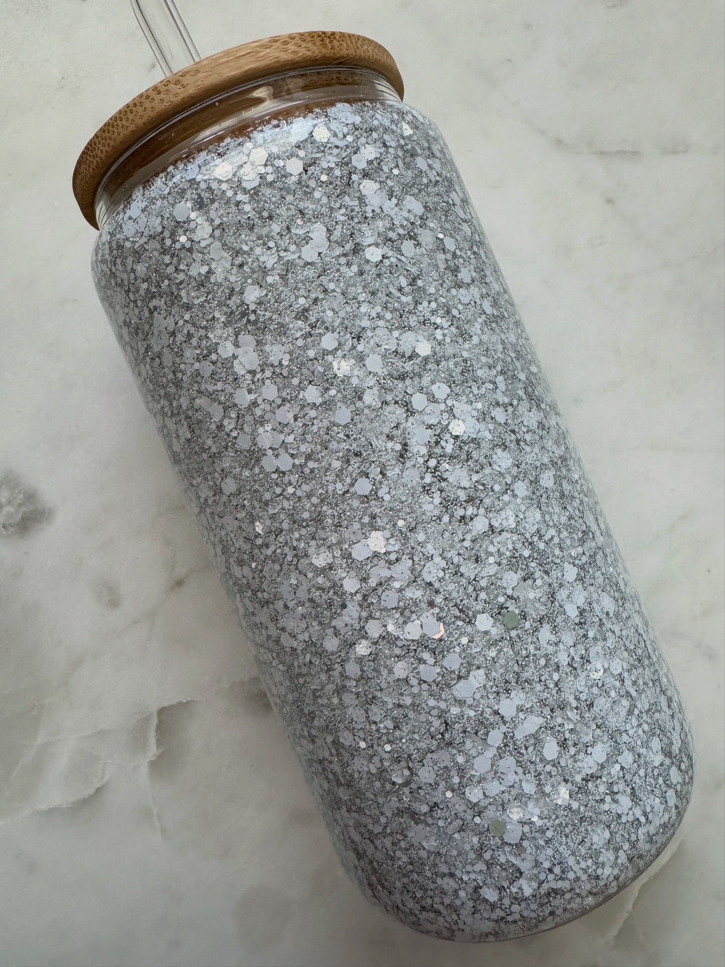 16oz white Glitter Glass Cup