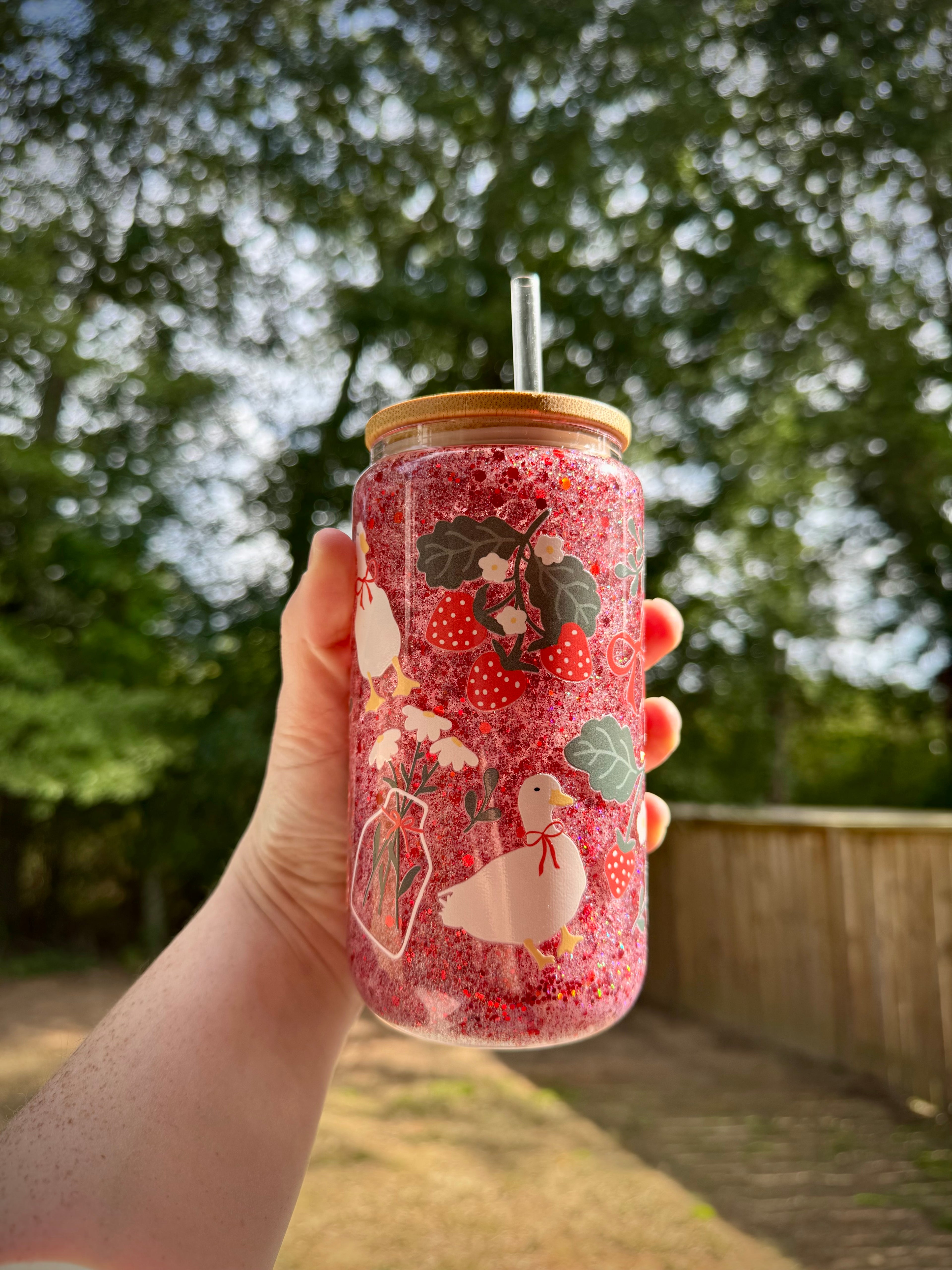 16oz Duck Glitter Glass Cup