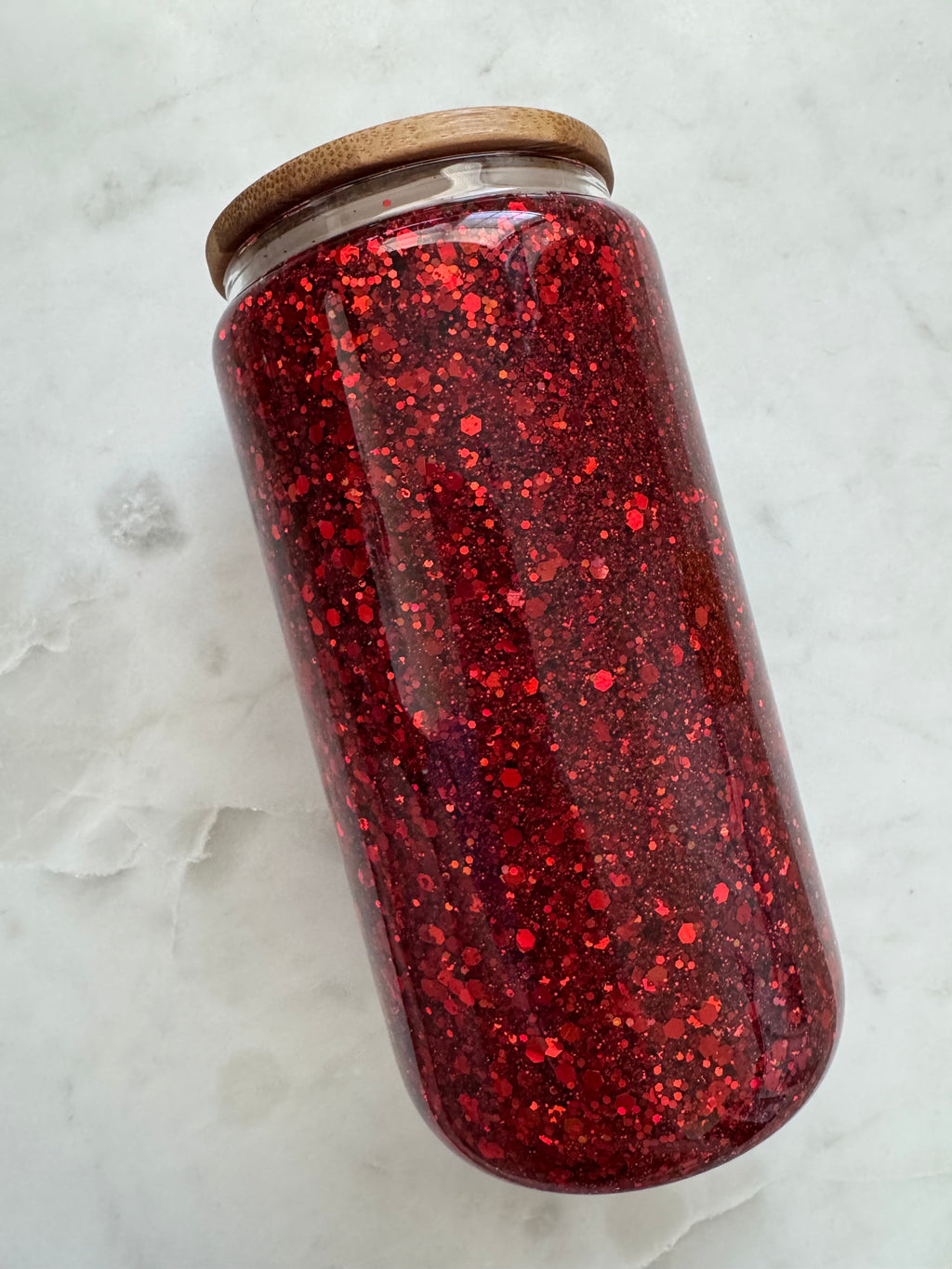 16oz red Glitter Glass Cup