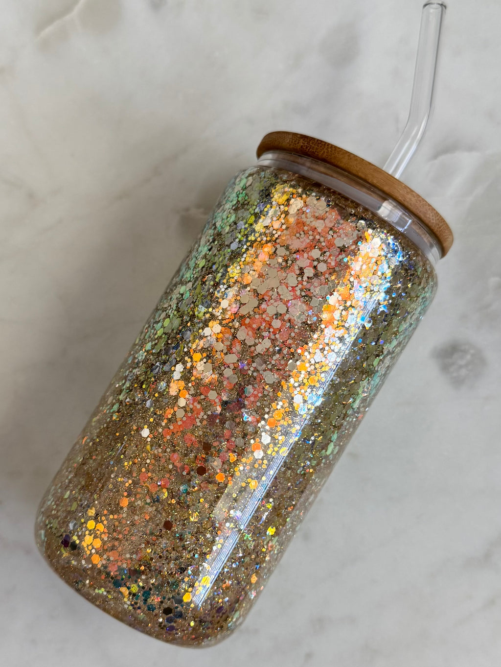 16oz Vanilla Opal Glitter Glass Cup