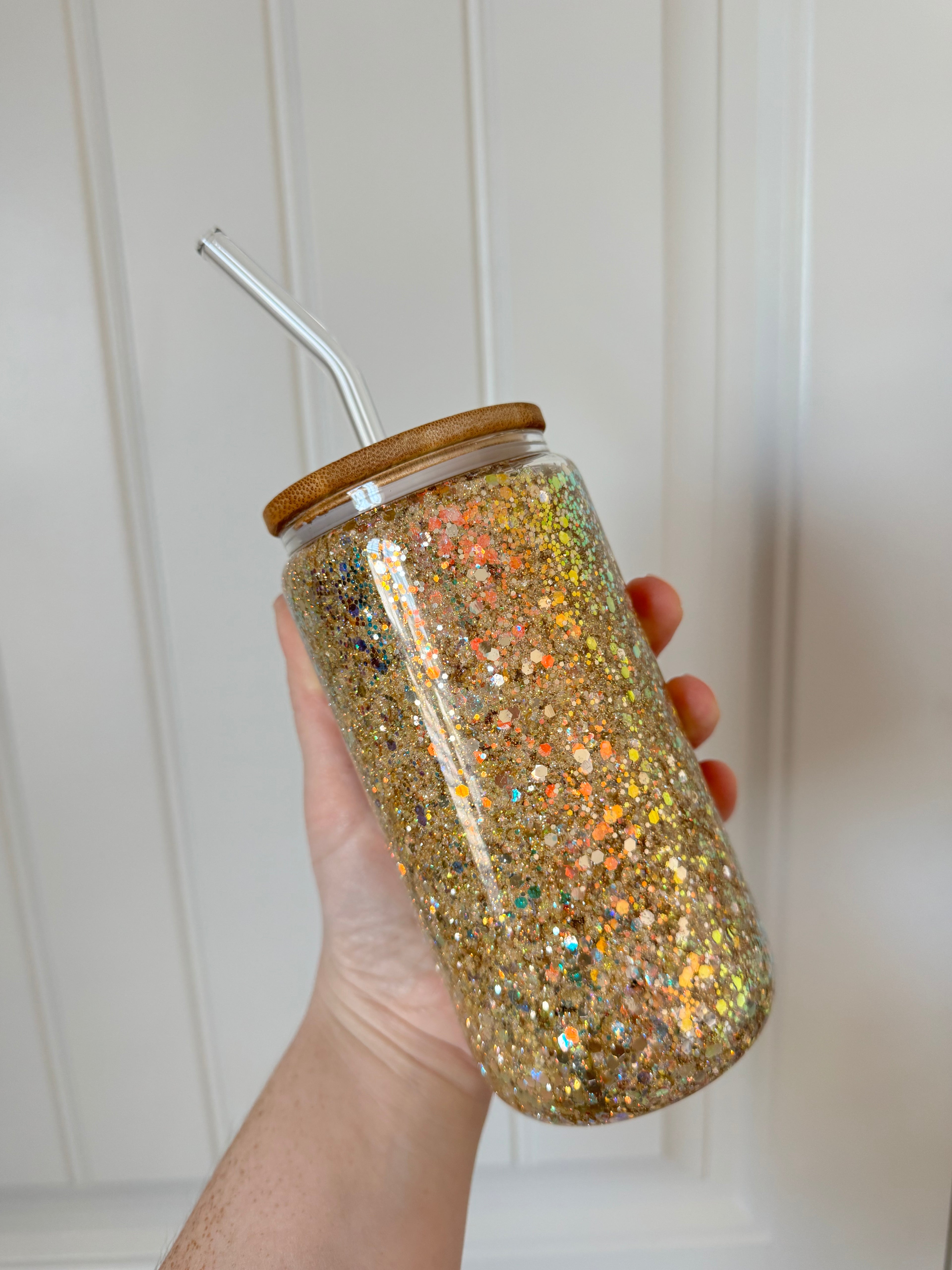 16oz Vanilla Opal Glitter Glass Cup