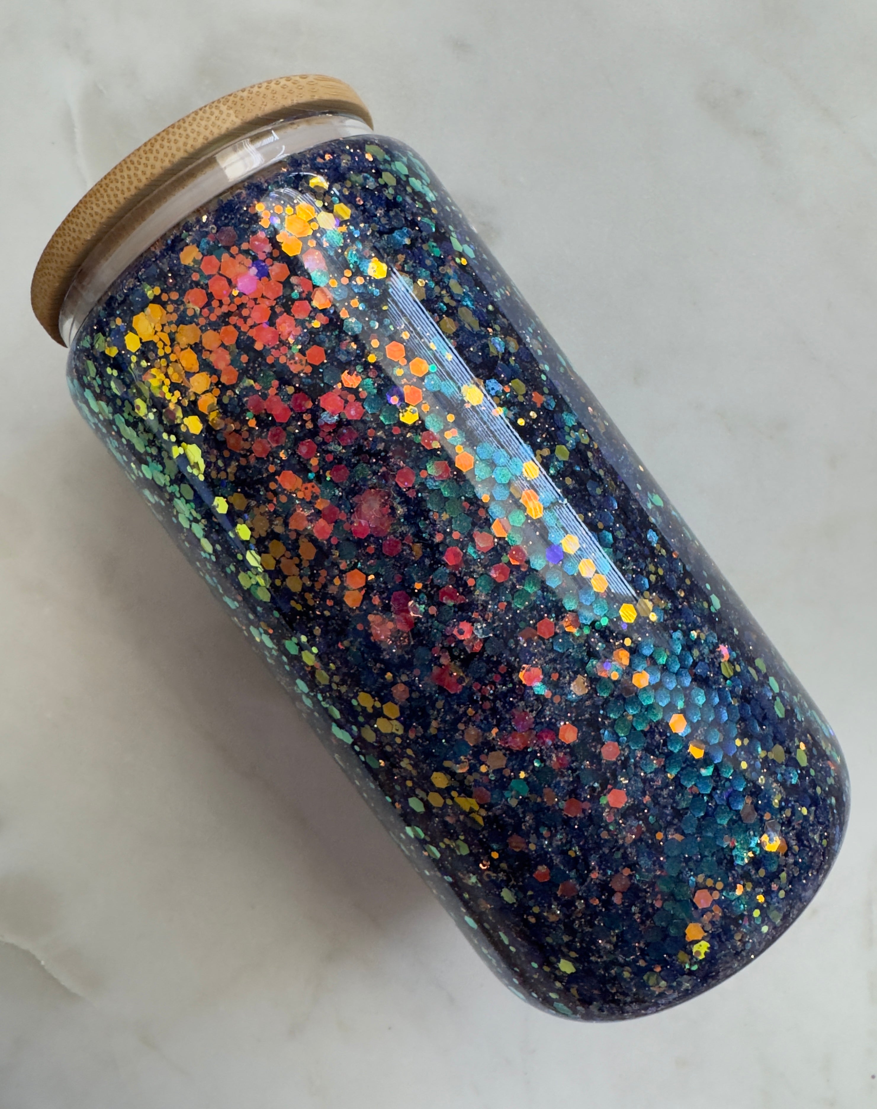 16oz Bluegreen Chameleon w/ Opal Glitter Glass Cup